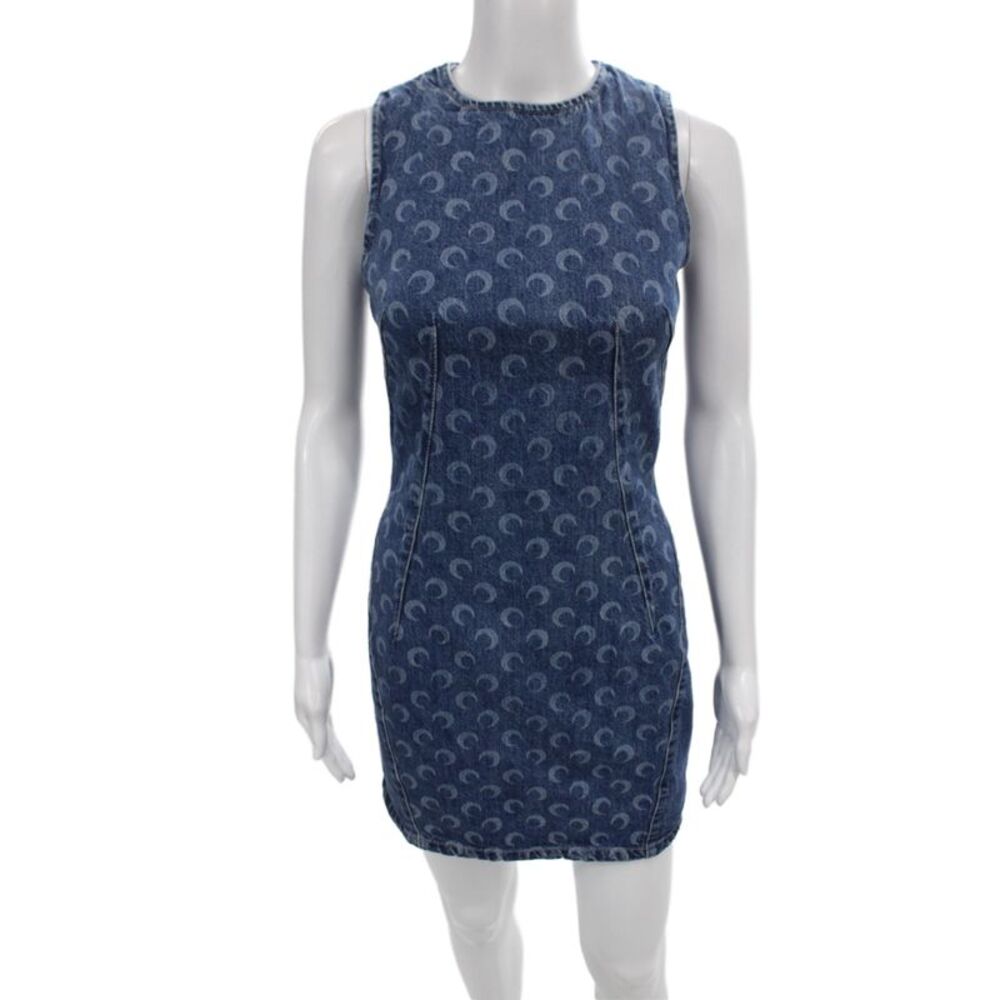 Marine Serre Womens Bodycon Dress Blue Sleeveless Crew Neck Cotton Size 36